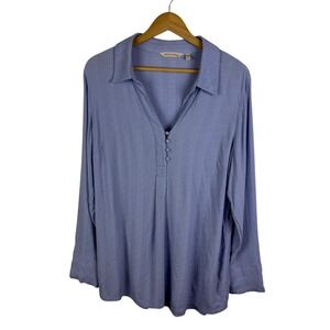 Soft Surroundings Textured Popover Tunic Top Size XL‎ Blue Long Sleeve Viscose